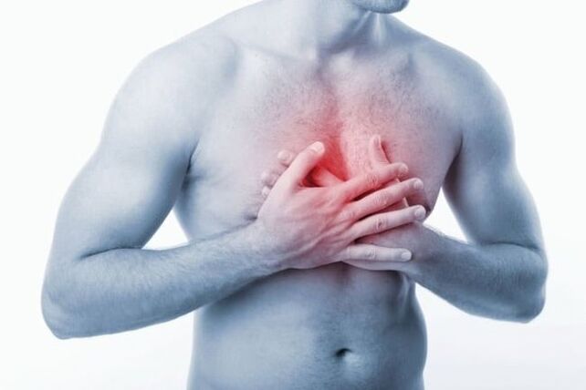 Krūšu mugurkaula osteohondrozi pavada akūtas vai sāpīgas sāpes krūtīs